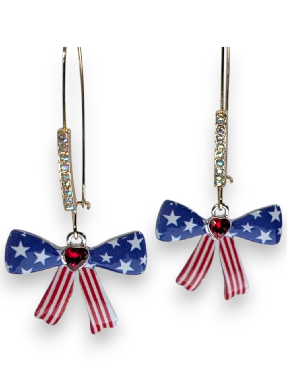 Betsey Johnson Stars And Stripes Bow Earrings USA 4th Of July